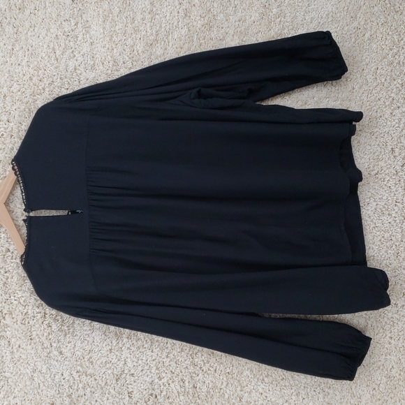 Lane Bryant Women US 26 Black White Top Long Sleeve Viscose Embroidered Eyelet - Picture 6 of 7